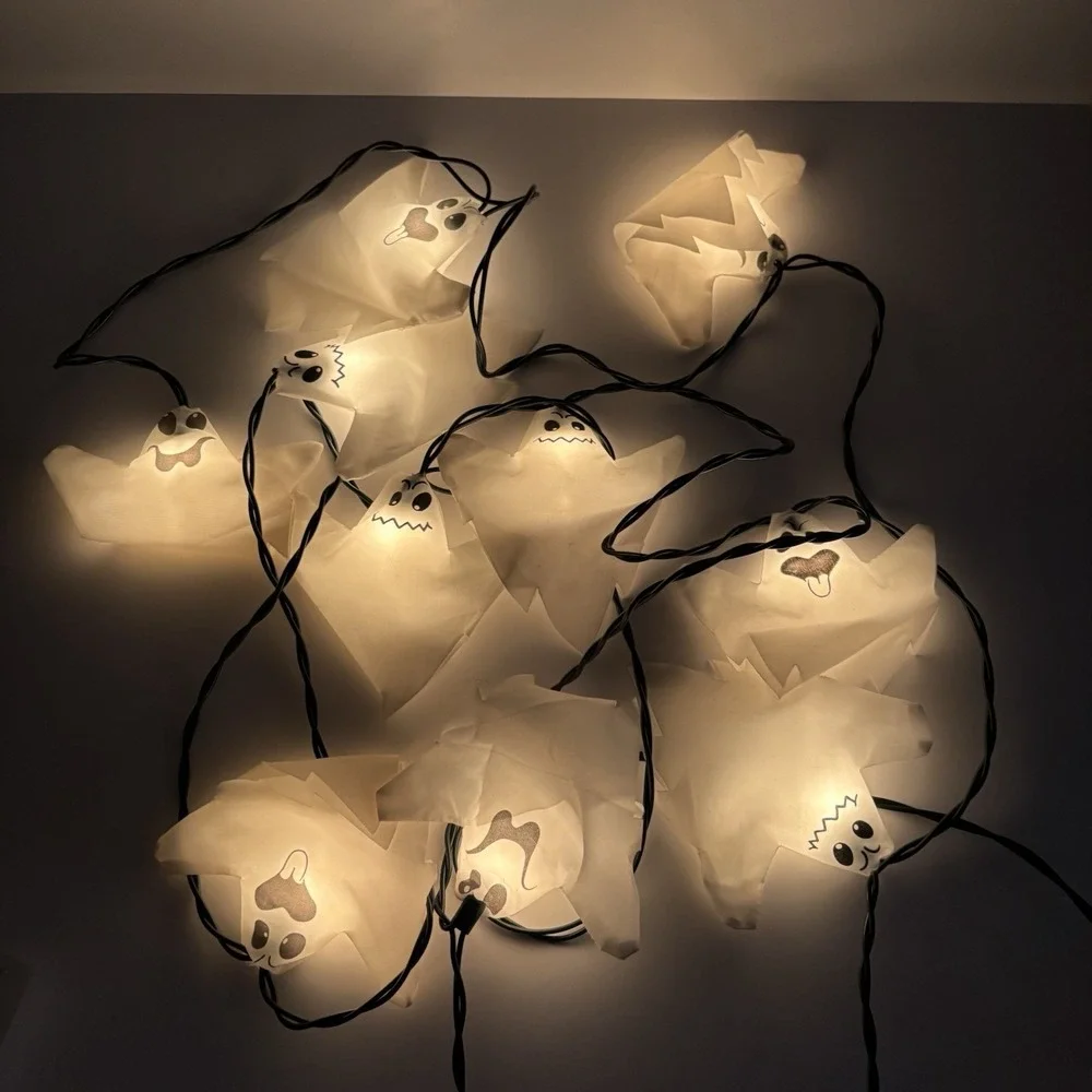 Halloween Ghost Fabric Cover String Lights 12ft Spooky Party Decor